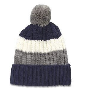 American Needle Navy/Ivory/Heather Grey Pom Beanie. NWT